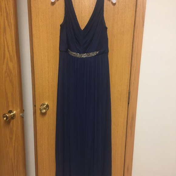 David's Bridal Marine Blue Mesh Long Dress - Picture 1 of 7